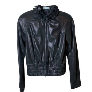 Geren Ford Black metallic shimmer Leather Bomber Parisian style Jacket. Y2K